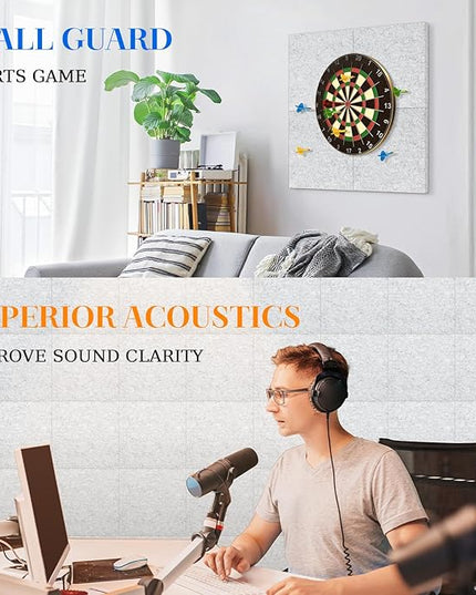 DOLLAR BOSS Felt Cork Board Tiles, 4 Packs 12" x 12" 1/2" Thick Cork Bulletin Board Self Adhesive Acoustic Panels Soundproof Corkboards for Walls with 40 Pushpins for Home Office School, Light Grey