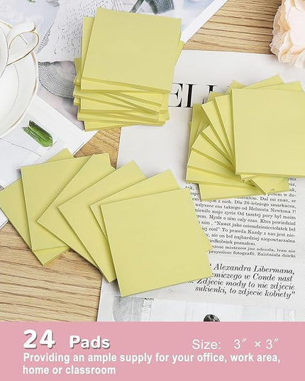 (24 Pack) Sticky Notes 3x3 in Yellow, Sticky Pads, Clean Removal, Recyclable, Self-Stick Pads, Easy to Post for Home, Office, Notebook