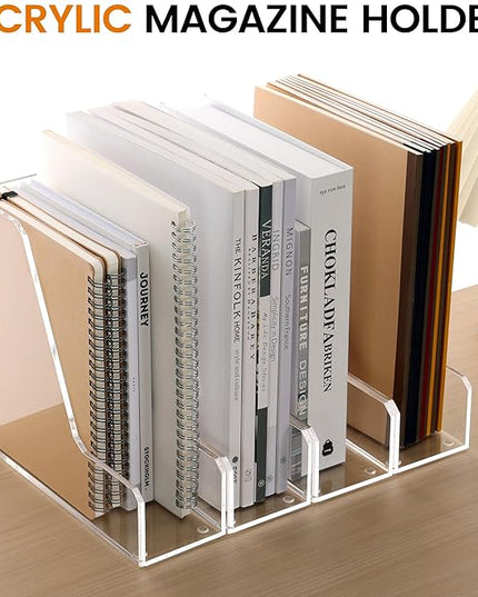 Acrylic Magazine Rack File Holder Desk Organizers and Storage 2-Pack Small Clear Acrylic Vertical Magazine Holder Book Stand for Office Desk