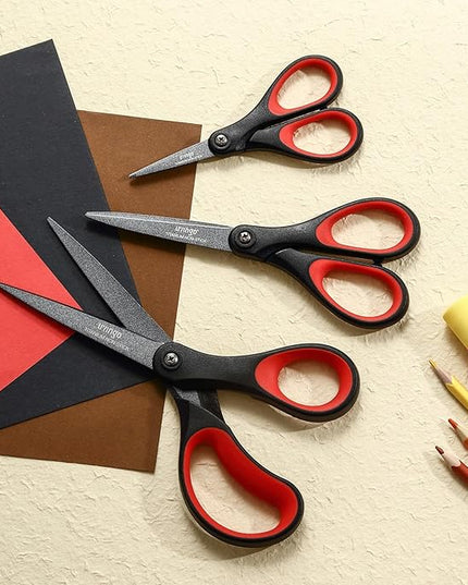 LIVINGO 3 Pack Titanium Scissors All Purpose - Non Stick Stainless Steel Sharp Scissors Set Heavy Duty for Office School Sewing Crafting Cutting Fabric Paper, Comfortable Grip, 5”, 7” & 8”