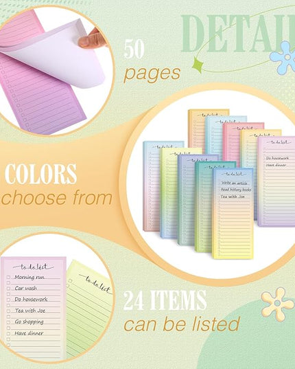 Censen 10 Pack 500 Sheets To Do List Notes Daily Checklist Notepads with 50 Sheets Each Undated Color Memo Pad Block Shopping List Pad Weekly Plan Notepad Organizer Planners(Vivid Color,Lined)