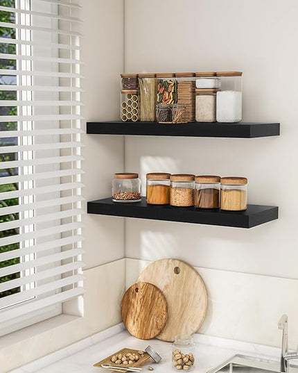 RICHFOCUS 31.5Inch Floating Shelves for Wall 2 Pack Shelves for Bedroom|Kitchen|Bathroom Wall Mounted Rustic Wood Floating Shelf with Invisible Brackets for Books|Storage|Decor, Black