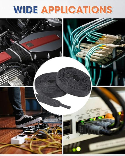 FOURUB 2:1 Heat shrinkable Braided Sleeving Fabric Wire Loom High Temp Heat Shrink Wiring Harness Abrasion Protector Cable Sleeve(1/2"-15ft)
