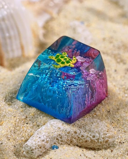 Sea Turtle Artisan Keycap Deep Blue Purple Ocean R1 SA Profile Custom Sea Creatures Keycaps 1U ESC Handmade Gaming Resin Key Cap Cherry MX Switch Compatible Mechanical Keyboard Turtle Lover Gift