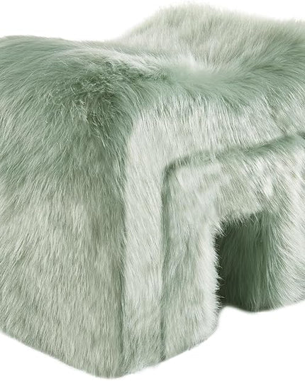 Ottoman Set of 2 Small Footstool Ottoman Vanity Stool Chair Faux Fur Seating Backless Modern Foot Rest Furry for Makeup Room Living Room Bedroom Entryway,Green(2-in-1)