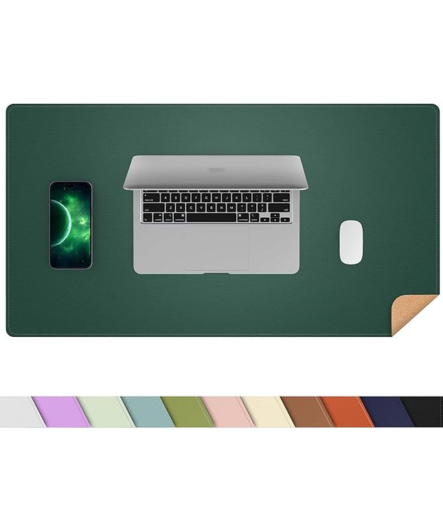 AFIING Dual-Sided Desk Pad, Natural Cork & PU Leather, Desk Mat Protector Non-Slip, Waterproof, Easy Clean,Large Mouse mats for Office and Home Work(Dark Green, 31.5"x17")