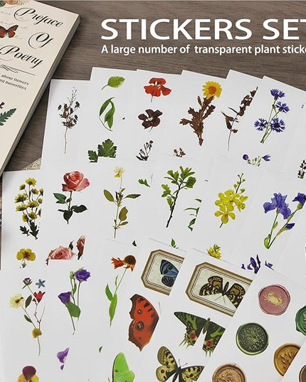 PRSTINCOL Flower Sticker Book, 40 Sheets 470pcs Floral Botanical Themed Journaling Supplies for Scrapbooking Supplies Aesthetic Junk Journal Craft DIY Craft Card Making Laptop