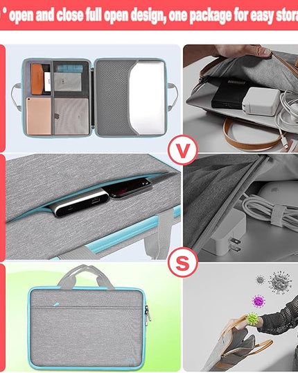 Hseok Laptop Case 13.3-14 inch Briefcase Handbag, Water-Resistant and Shockproof Computer Sleeve Compatible with MacBook Pro 14", Mac Air/Pro 13.3" and 13"-14" Notebooks Chromebooks,Light Gray-Blue