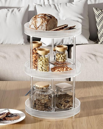 360° Clear Rotating Storage Tray, 2 Tier Lazy Susan Bathroom Countertop Organizer, Cosmetics and Perfume Organizer, Spinning Storage Tray Vanity Organizer Shelf for Bathroom Cabinet, Kitchen(Medium)