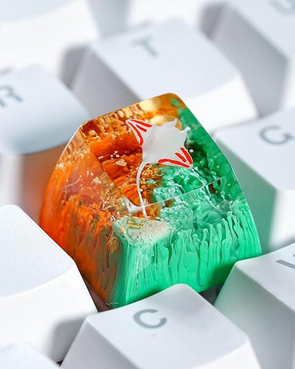 Manta Ray Artisan Keycap Orange Green Coral Reef R1 SA Profile Custom Sea Creatures Keycaps 1U ESC Handmade Gaming Resin Key Cap Cherry MX Switch Compatible Mechanical Keyboard Manta Ray Lover Gift