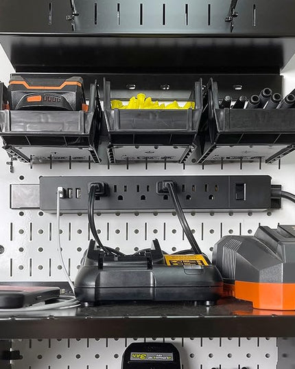 Wall Control Power Tool Storage Organizer Kit Cordless Drill Holder Charging Station Rack 16” x 32” Metal Pegboard Organization System (Yellow Pegboard)