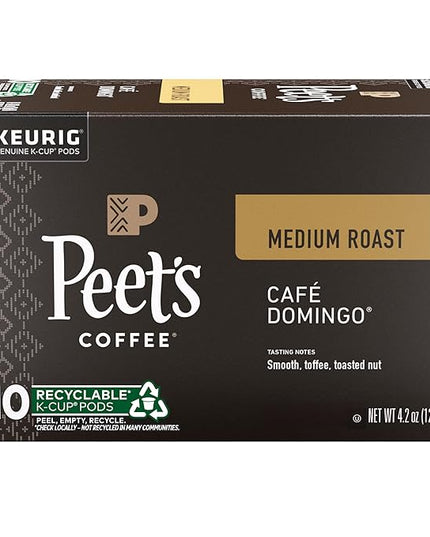 Peet's Coffee, Medium Roast Keurig K-Cup Pods, 100% Arabica Coffee - Cafe Domingo 10 Count (1 Box of 10 Pods)