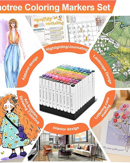 Taotree Alcohol Markers Set 100 Colors with Case & Holders, Dual Tips Art Coloring Markers Pens, Chisel & Fine Art Supplies Sketch Pens for Artist Adult Coloring Books Drawing, Painting, Sketching