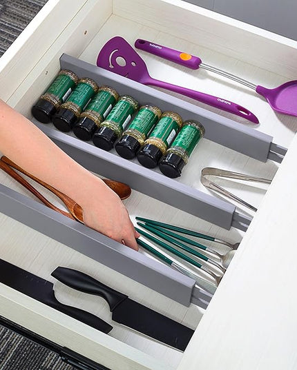 Utoplike Bamboo Drawer Dividers Large, Gray Kitchen Drawer Organizers Adjustable, Spring Loaded, Works in Dresser, Bathroom, Bedroom, Desk, 4 pcs, 2.4" H