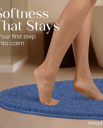 MAYSHINE Round Area Rug Set for Bathroom | Soft Plush Chenille Bath Mat, Water Absorbent Non-Slip Bathroom Rug | Washable Shag Carpet for Shower, Bedroom, or Home Décor | 48"x48" (Round) | Dark Blue