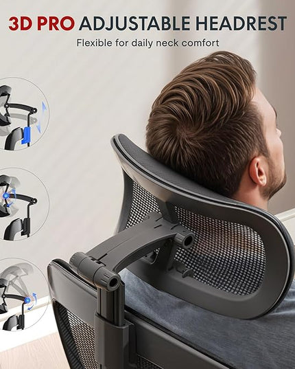 FLEXISPOT OC3-Pro Cloud Ergonomic Office Chair for Big and Tall Black, High Back Office Chair with Flip-up Arm/8-Level Lumbar Support, Foam Seat Cushion, Chairs for Home Office Studying Gaming, Black