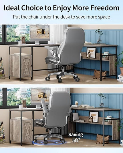 Big and Tall Office Chair with 5D Arms, 600lbs Fabric & PU Leather Heavy Duty Desk Chair, Adjustable Lumbar Support & Height, Tilt Function, High Back Ergonomic Executive Computer Chair