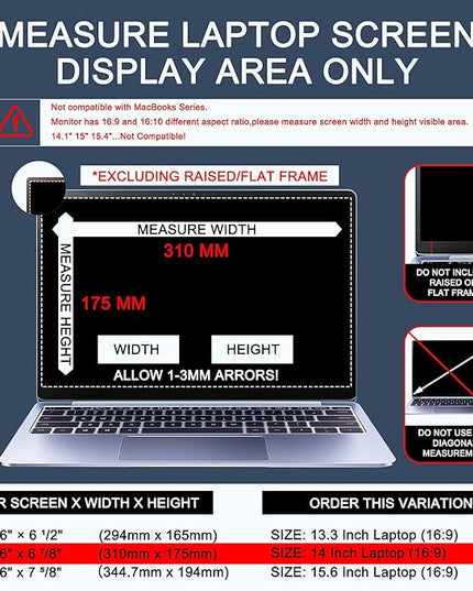 4-Way Laptop Privacy Screen Shield 14 Inch, Removable 16:9 Aspect 360° Privacy Filter Screen Protector for 14 Inch Laptop Computer, Anti Glare Blue Light Slide Mount Tabs Cover for Generic Laptop