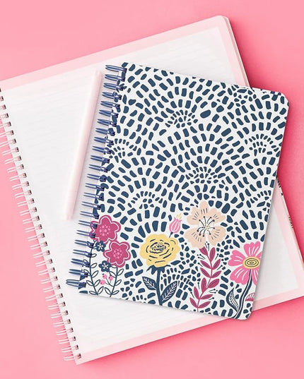 Steel Mill & Co Cute Mini Spiral Notebook, 8.25" x 6.25" Journal with Durable Hardcover and 160 Lined Pages, Mosaic Floral