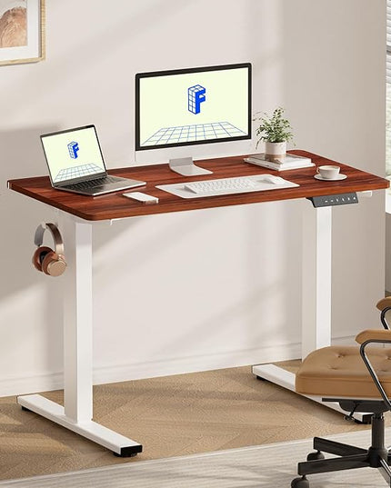 FLEXISPOT EN1 One-Piece Standing Desk with 1-Inch Thick Seamless Desktop, 48"x24" Electric Height Adjustable Desk for Home Office, Multi-Monitor Setups & Easy Assembly, Mahogany