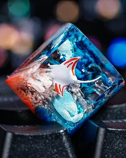 Manta Ray Artisan Keycap Blue Red Ocean Coral R1 SA Profile Custom Sea Creatures Keycaps 1U ESC Handmade Gaming Resin Key Cap Cherry MX Switch Compatible Mechanical Keyboard Manta Ray Lover Gift