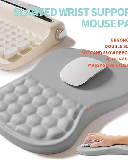 2-in-1 Ergonomic Set, Wave Rise Keyboard Wrist Rest and Massage Bulge Slope Mouse Pad Wrist Support, Cushion Memory Foam Integrated to Relieve Wrist Pain, Silver Gray