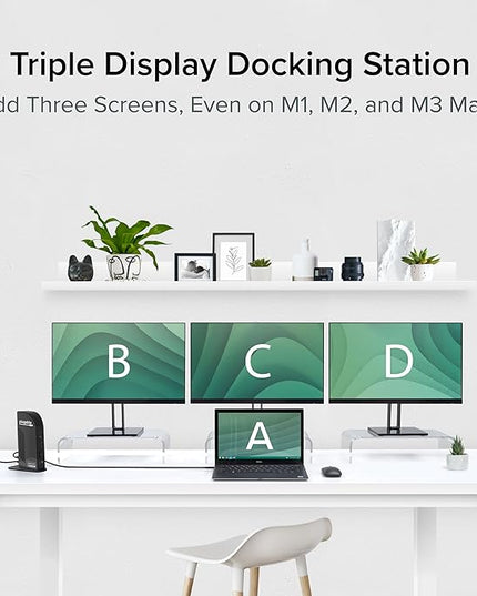 Plugable USB-C Triple Monitor Docking Station: 13-in-1 Laptop Dock with 100W Charging for Mac (DisplayLink Driver Required), Windows, Chrome, 3 HDMI, Gigabit Ethernet, SD, USB-C 20W, 4 USB - UD-ULTCDL