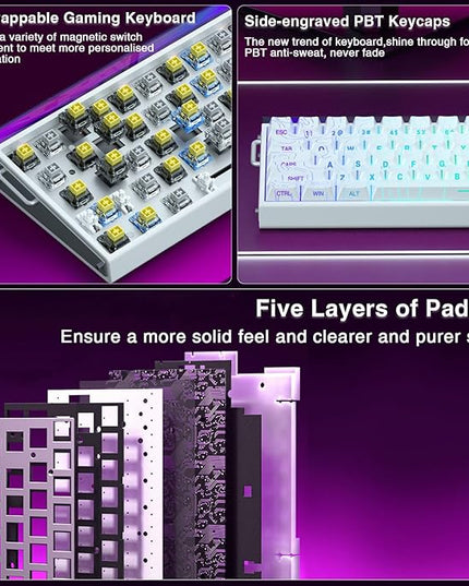 AULA Hero 68 HE 60% Gaming Keyboard Wired, Hall Effect Magnetic Switch Keyboard with 8K Hz Polling Rate, Side Printed PBT Keycaps, RGB Backlit Light Box, Customizable Web Software for PC/Mac Gamers