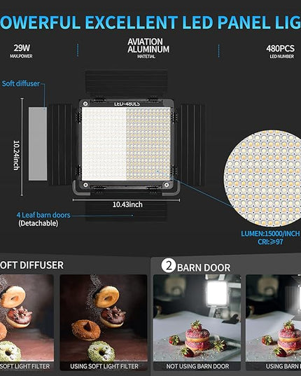 GVM 3 Pack LED Video Lighting Kits with APP Control, Bi-Color Variable 2300K~6800K with Digital Display Brightness of 10~100% for Video Photography, CRI97+ TLCI97 Led Video Light Panel +Barndoor