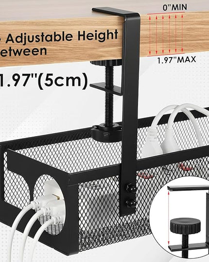 2 Pack Under Desk Cable Management Tray, 15 Inch No Drill Metal Mesh Organizer with Hybrid Side Slots, Wire Holder Storage Rack for Office Home Desk