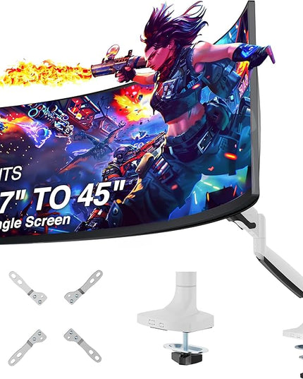 AVLT Single 17"-45" Monitor Arm Desk Mount Premium Mechanical Spring fits One Flat/Curved/Ultrawide Monitor Full Motion Height Swivel Tilt Rotation Adjustable, White