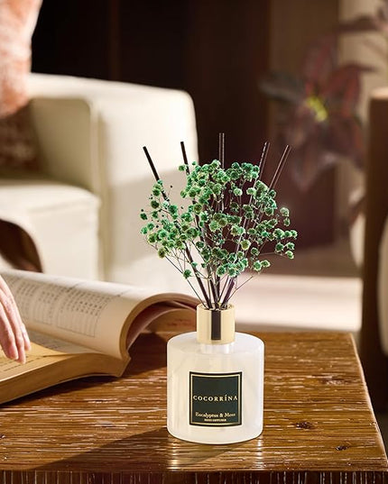 Cocorrína Reed Diffuser Sets- Eucalyptus & Moss Scented Diffuser with Sticks Home Fragrance Reed Diffuser for Bathroom Shelf Decor