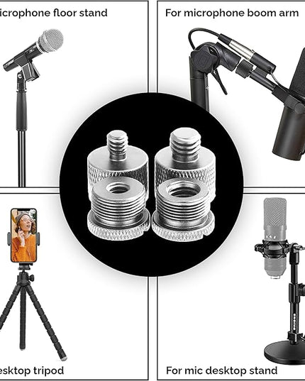 IXTECH Mic Stand Adapter Set 8 pieces Metal Microphone Stand Screw Thread Adapter 5/8 Female to 3/8 Male 3/8 Female to 5/8 Male 5/8 Female to 1/4 Male 1/4 Female to 5/8 Male Tripod Adapter ADP01A Slvr
