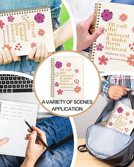 Floral Christian Spiral Journal Notebook 5.5x8.3in, Romans 9:25 Inspirational Bible Prayer Journal for Woman, Christian Gifts for Women Notebooks for Note Taking, Hardcover Notebook