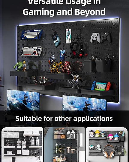 Wall Organizer Peg Board - Elevate And Declutter Your Gaming And Office - Create A Perfectly Structured Space(Black)