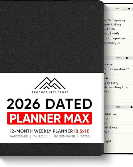 Dated, 2026 Planner, 8.5" x 11" - The Productivity Planner to Achieve Your 2026 Goals - Planner 2026-2027 by PRODUCTIVITY STORE (A4, BLACK)