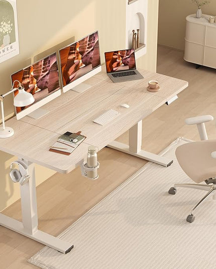 Standing Desk,Large 71x31 Inches Height Adjustable Stand Up Desks with Cable Management, Home Office Computer Desk with Cup Holder & Memory Preset, White Wood Grain