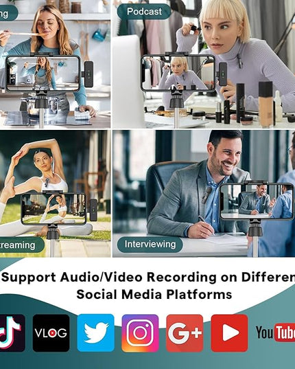 MAYBESTA Wireless Mini Microphone for iPhone, Android Phone - Bluetooth Lavalier Lapel Mic for Audio Video Recording - Clip on Content Creator Microphones for YouTube Tiktok Podcast Vlogging