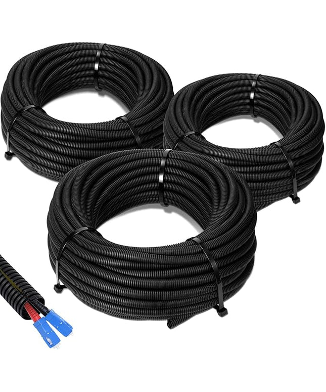 Sasylvia 1/4", 1/2", 3/8" x 25 Ft Split Wire Loom Tubing Wire Loom Assortment Split Cable Sleeves Bulk Flexible Electrical Conduit Protective kit