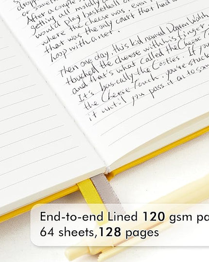 feela Hardcover Notebook For Work, Classic Ruled Lined Journal Set School Business Supplies, with 3 Black Pens, 120 GSM, 5.1”x8.3”, 3 Pack, A5, Solid Colors, Yellow, Orange, Emerald