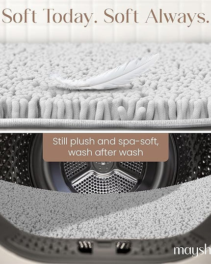 MAYSHINE Plush Shaggy Chenille Bath Mat | Extra Soft, Super Absorbent, Non-Slip Bathroom Rug | Fluffy Microfiber, Area Rug Sets for Bathroom Floor, Kitchen, Living Room | 59"x31" | White