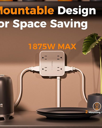 Surge Protector Power Strip, TESSAN 5 FT Extension Cord with Multiple Outlets Flat Plug, 4 USB (3 USB C) and 8 AC Outlets, 900J Protection, Wall Mount Charging Station for Home Office Supplies