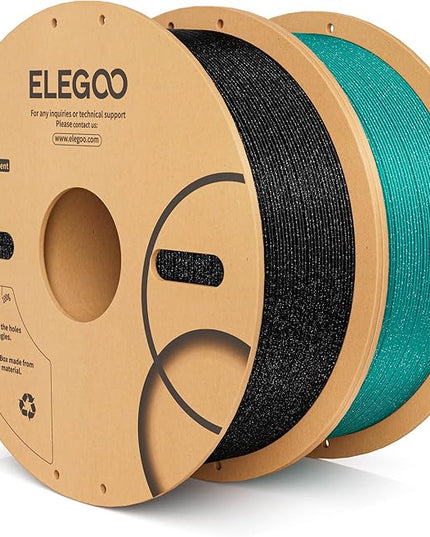ELEGOO PLA Filament 1.75mm 2KG Sparkle Black & Turquoise, Glitter Twinkling 3D Printer Filament Dimensional Accuracy +/- 0.02mm, 2pcs 1kg Spool(2.2lbs) Fits for Most FDM 3D Printers