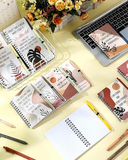 Kosiz 48 Pcs/24 Set Positive Affirmation Gifts Gratitude Spiral Notebooks with Pens Motivational Encouragement Notepads Daily Affirmations Journal for Women Valentine Galentine Gifts (Boho)