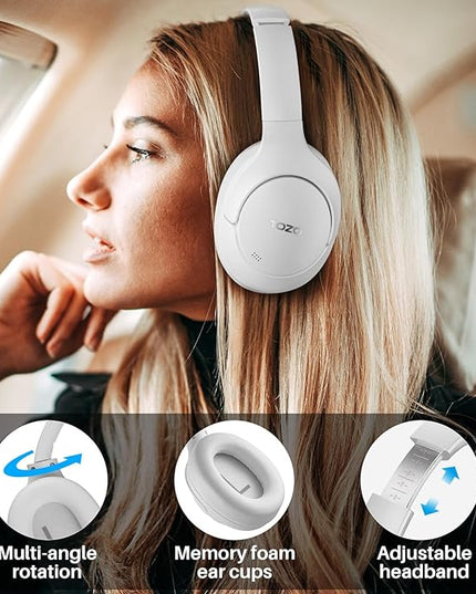 TOZO HT2 Hybrid Active Noise Cancelling Headphones, Wireless Over Ear Bluetooth Headset, 60H Playtime, Hi-Res Audio Custom EQ via App Deep Bass Comfort Fit Ear Cups, for Home Office Travel