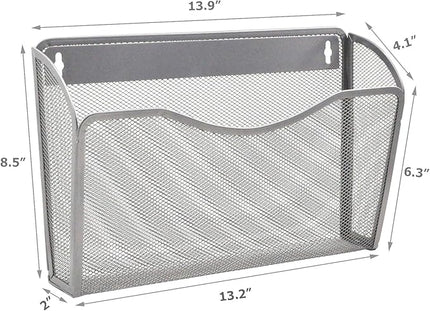 EASEPRES 3 Single Pocket Mesh Hanging File Organizer, Vertical Wall Mounted Magazine File Holder, Mount Basket Mail Paper Document Folder Organizing for Office, Home and School, Silver