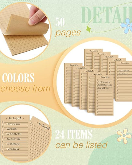 Censen 10 Pack 500 Sheets To Do List Notes Daily Checklist Notepads with 50 Sheets Each Undated Color Memo Pad Block Shopping List Pad Weekly Plan Notepad Organizer Planners(Wood Color,Lined)