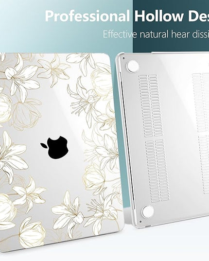 DONGKE for M4 MacBook Air 13.6 Inch Case 2025 2024 2023 2022 Model A3240 A3113 A2681 M3 M2 Chip, Plastic Hard Shell Case Cover with Touch ID for MacBook Air 13 Inch M4 - Golden Floral