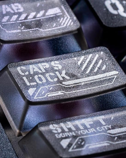 Frosted Clear Keycaps Cyberpunk Ruins Transparent 120 Keys PC Material Metal Pad Print Shine Through for Mechanical Keycaps 60 75 100 Percent Mechanic Keyboard