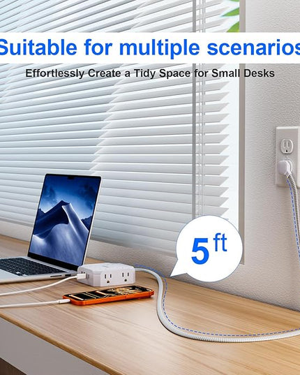 Surge Protector Power Strip, 8 Outlets with 4 USB Ports(2 USB C), 4-Sided 1050J Outlet Extender with 5FT Flat Extension Cord for Travel, Home, School, College Dorm Room Essentials